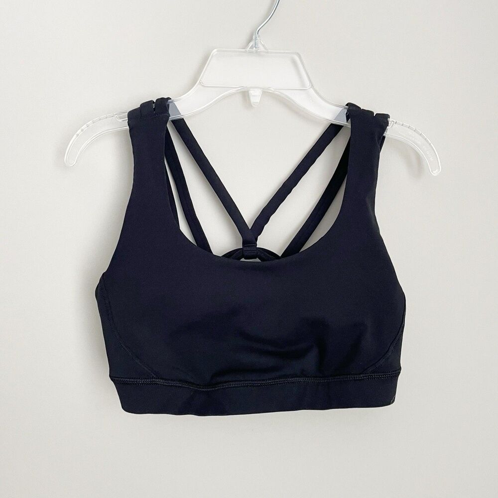 Lululemon Size 6 Black Strappy Back Energy Bra Exhale Workout Sports Bra